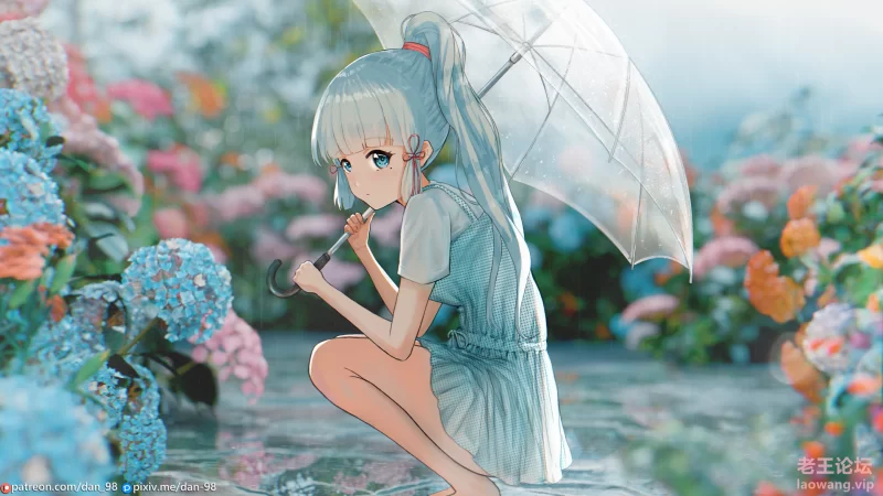 Konachan.com - 347239 aqua_eyes aqua_hair barefoot dan-98 flowers genshin_impact.png